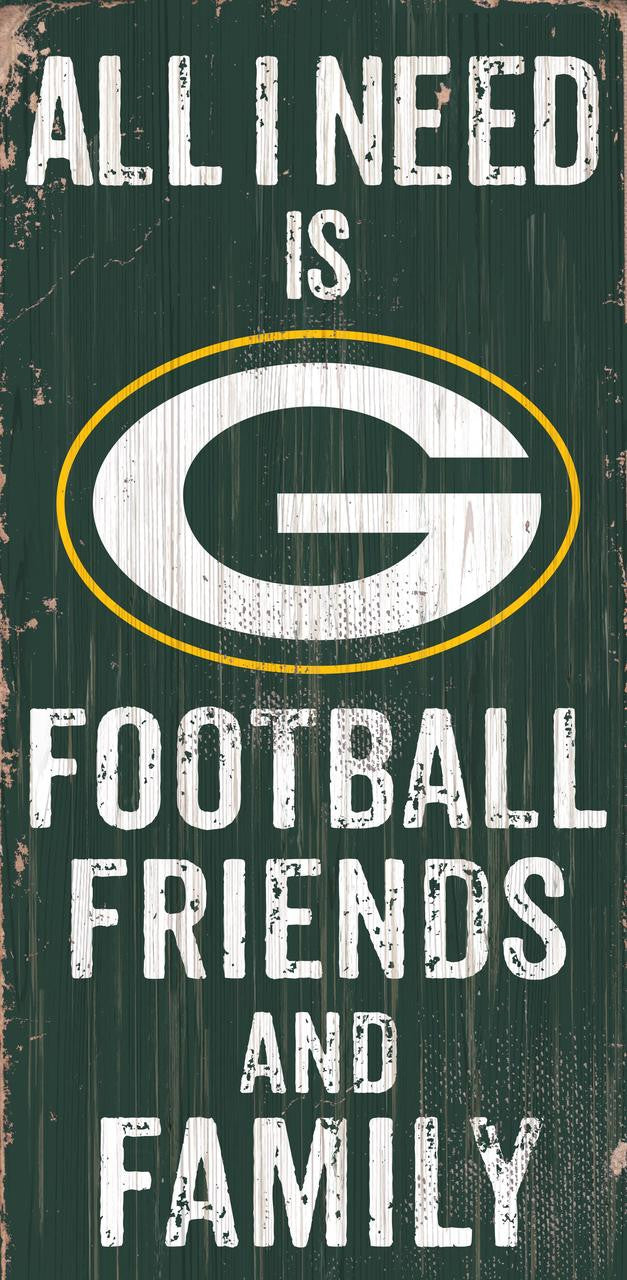 Fan Creations Green Bay Packers Football Friends and Family Wood Sign 6x12 Fan Gear NFL Green Bay Packers