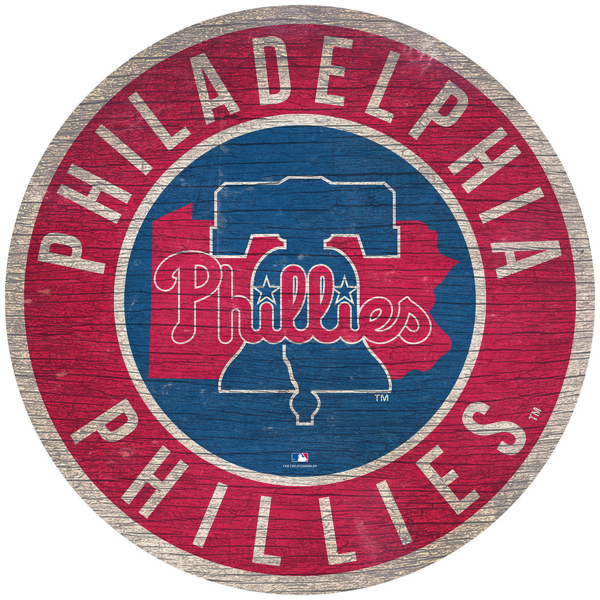 Fan Creations Philadelphia Phillies 12 Inch Round State Design Wood Sign Fan Gear MLB Philadelphia Phillies