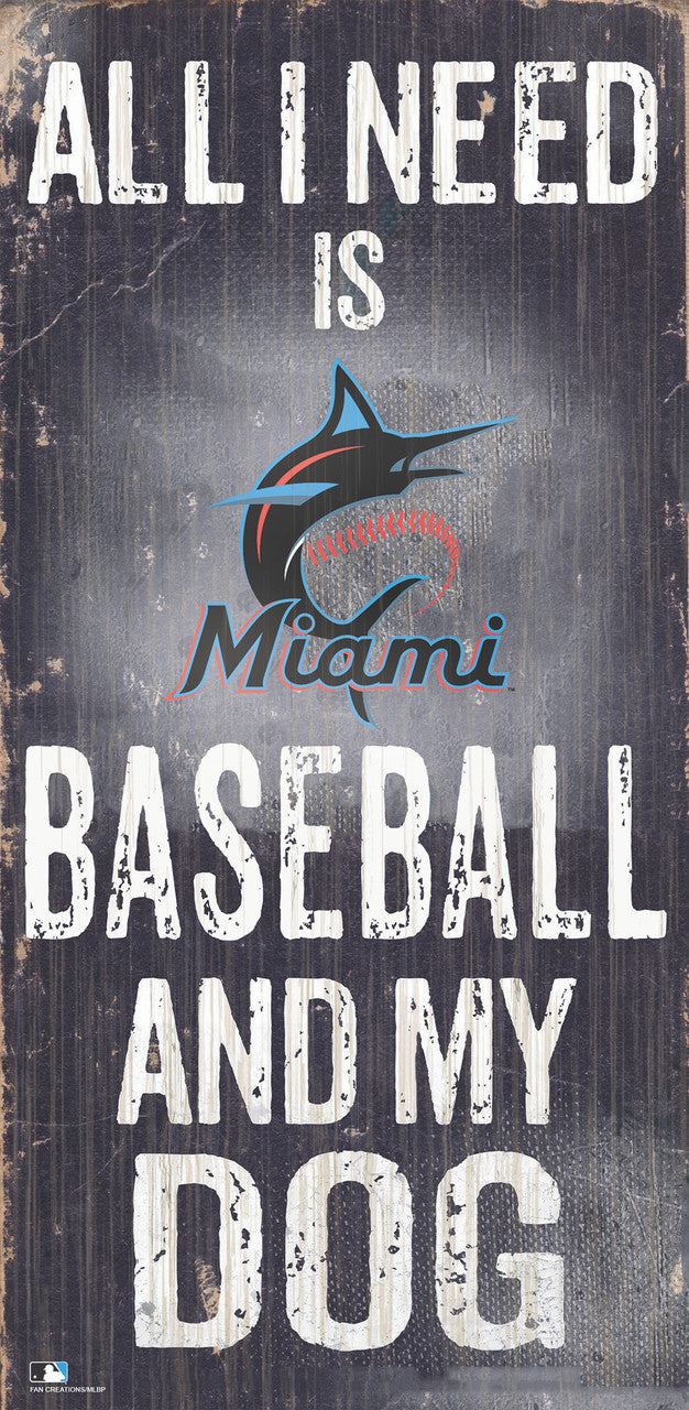 Fan Creations Miami Marlins Baseball and Dog Design Wood Sign 6x12 Fan Gear MLB Miami Marlins