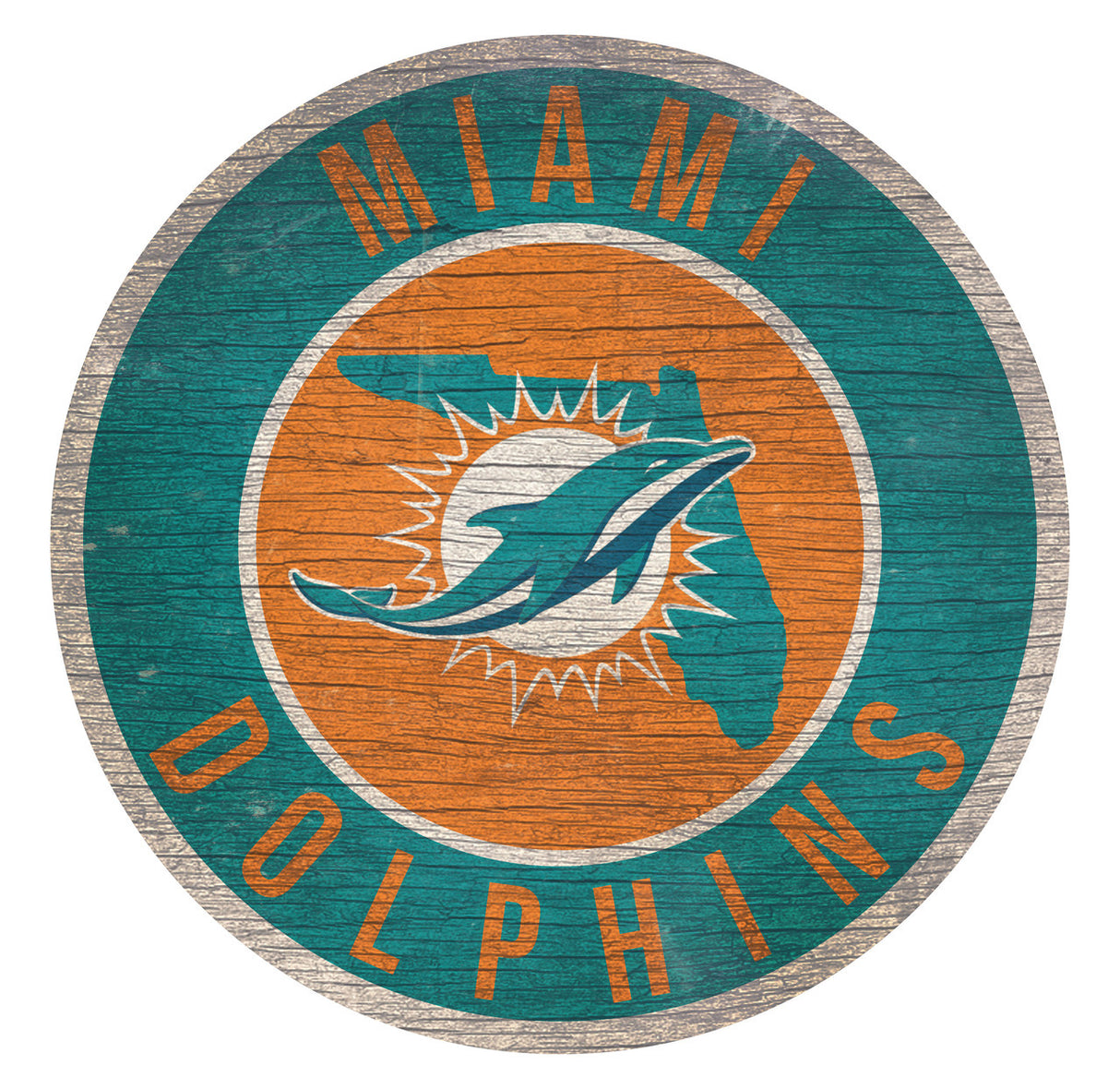 Fan Creations Miami Dolphins 12 Inch Round State Design Wood Sign Fan Gear NFL Miami Dolphins