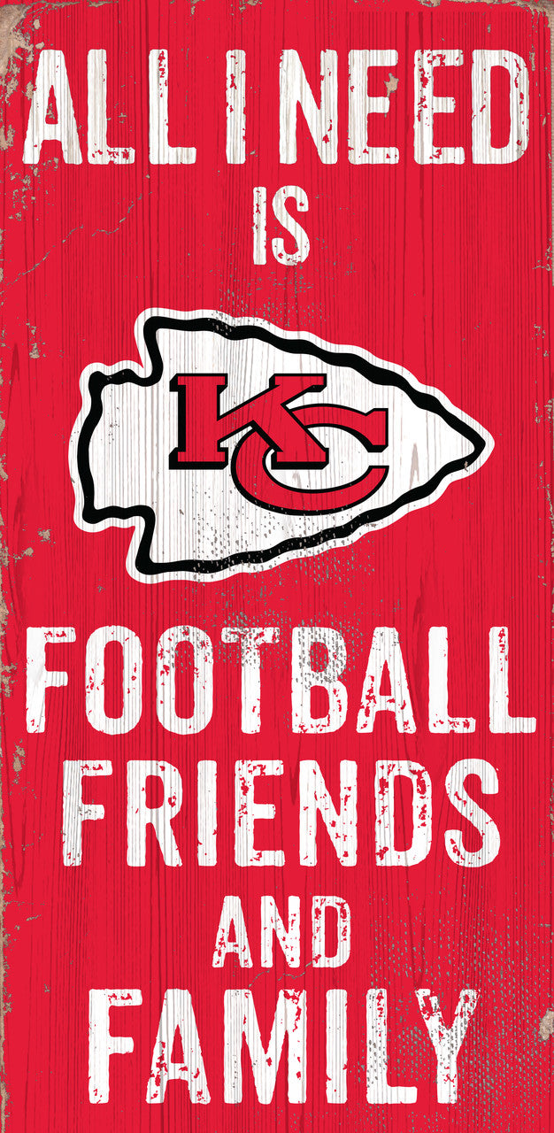 Fan Creations Kansas City Chiefs Football Friends and Family Wood Sign 6x12 Fan Gear NFL Kansas City Chiefs