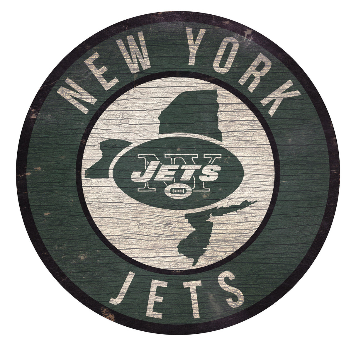 Fan Creations New York Jets 12 Inch Round State Design Wood Sign Fan Gear NFL New York Jets