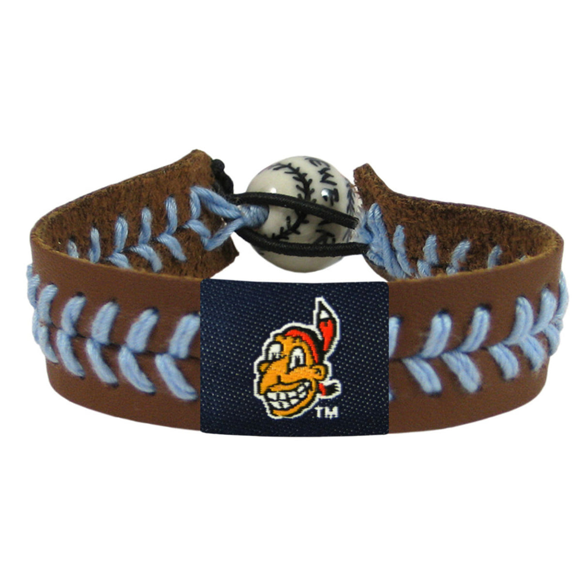 Gamewear Cleveland Indians Team Color Chief Wahoo Brown Blue Leather Thread Baseball Bracelet Fan Gear MLB Cleveland Indians