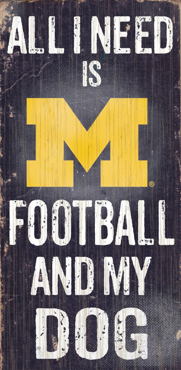 Fan Creations Michigan Wolverines Football and Dog Wood Sign 6"x12" Fan Gear NCAA Michigan Wolverines
