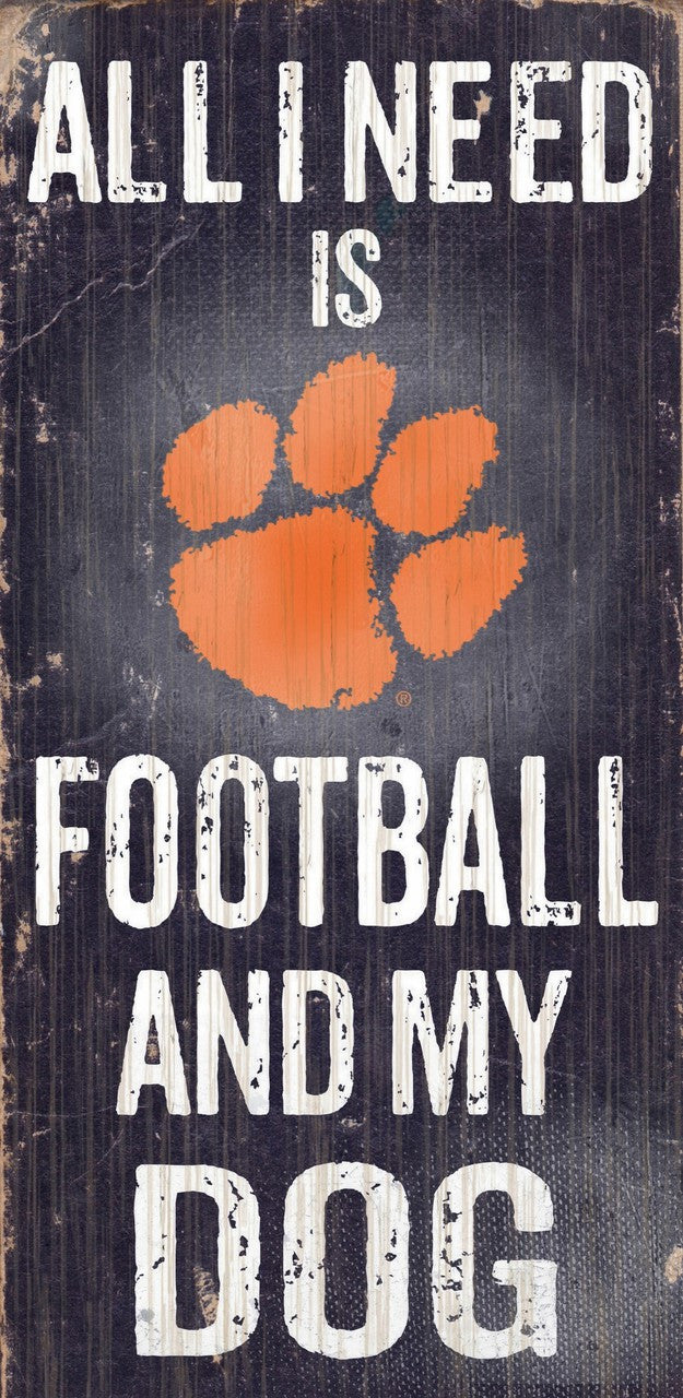 Fan Creations Clemson Tigers Football and Dog Wood Sign 6"x12" Fan Gear NCAA Clemson Tigers