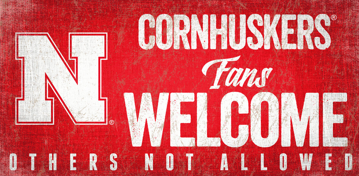Fan Creations Nebraska Cornhuskers Fans Welcome Wood Sign 12x6 Fan Gear NCAA Nebraska Cornhuskers