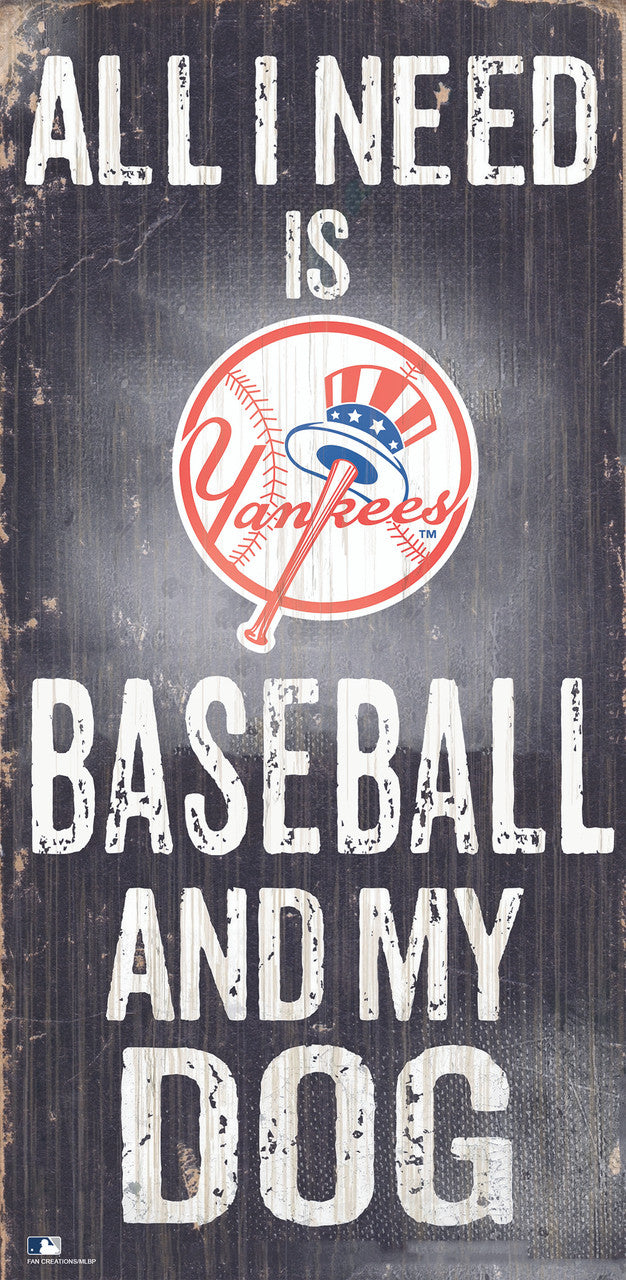 Fan Creations New York Yankees Baseball and Dog Wood Sign 6x12 Fan Gear MLB New York Yankees