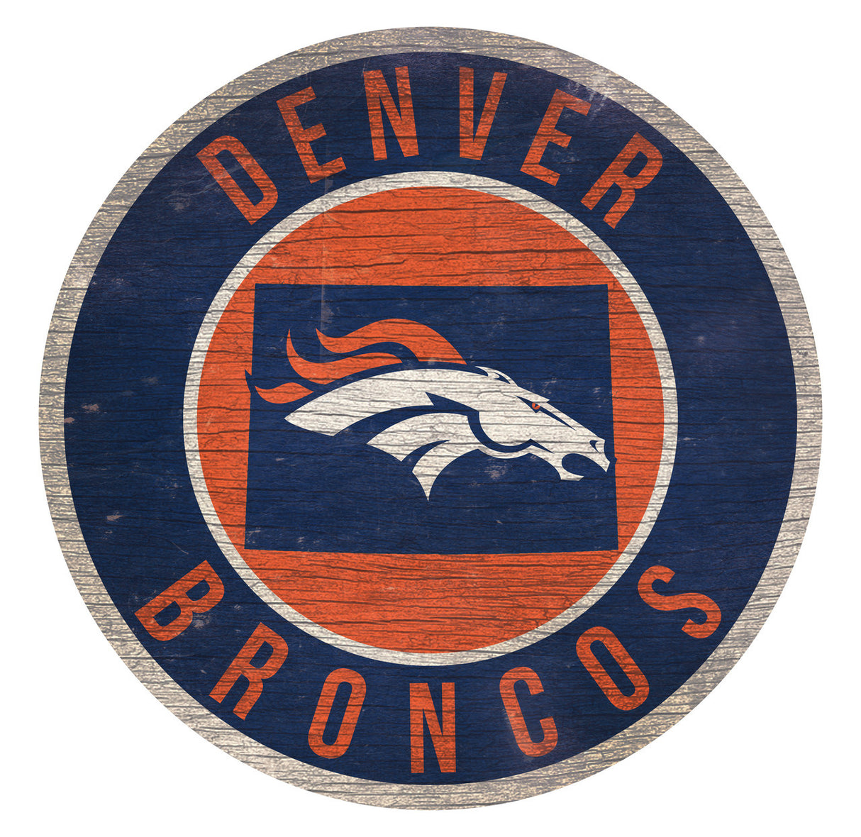 Fan Creations Denver Broncos 12 Inch Round State Design Wood Sign Fan Gear NFL Denver Broncos