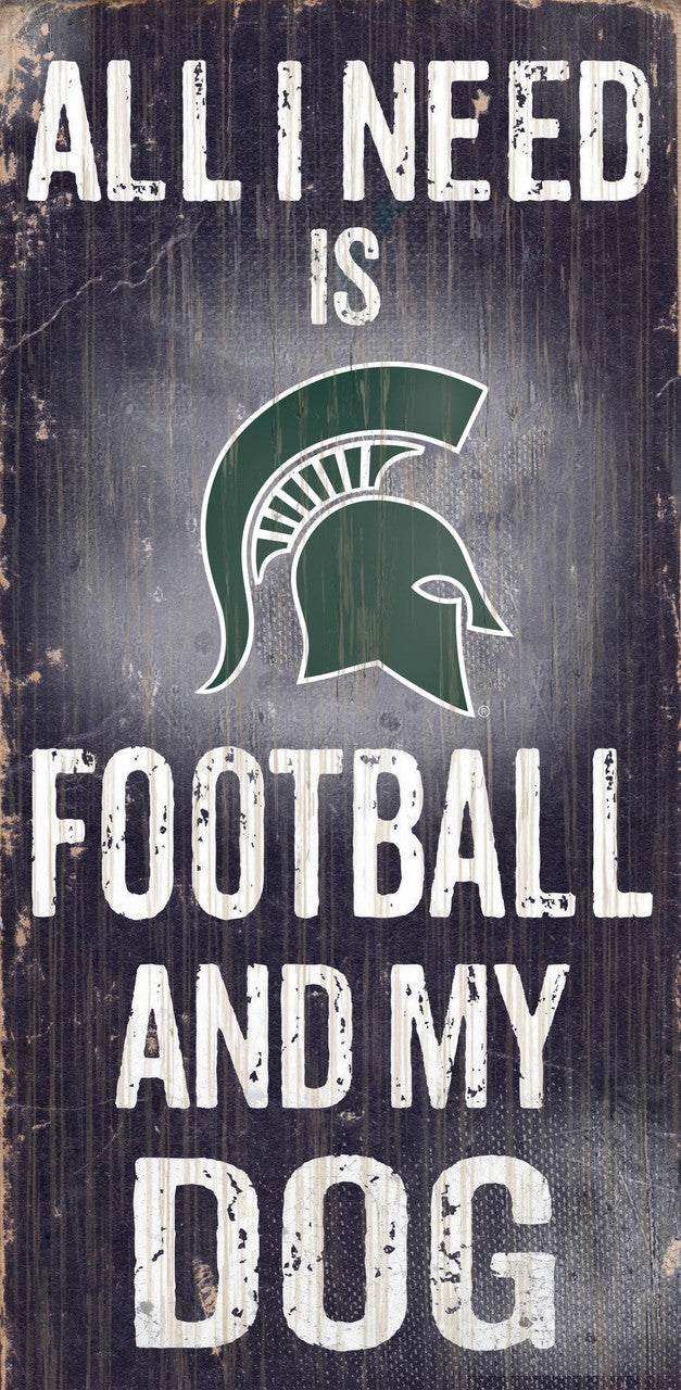 Fan Creations Michigan State Spartans Football and Dog Wood Sign 6"x12" Fan Gear NCAA Michigan State Spartans