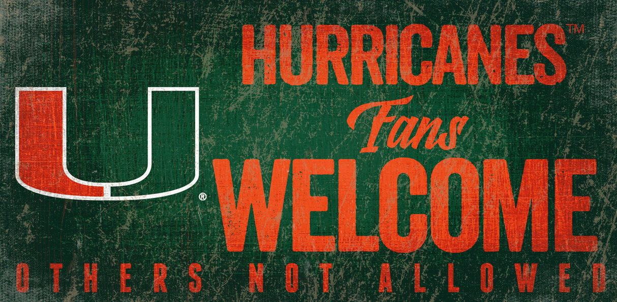 Fan Creations Miami Hurricanes Fans Welcome Wood Sign 12x6 Fan Gear NCAA Miami Hurricanes