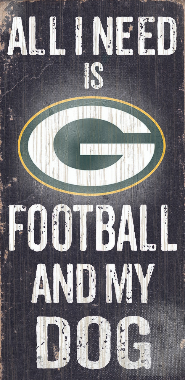 Fan Creations Green Bay Packers Football and Dog Wood Sign 6"x12" Fan Gear NFL Green Bay Packers