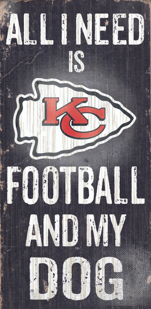 Fan Creations Kansas City Chiefs Football and Dog Wood Sign 6"x12" Fan Gear NFL Kansas City Chiefs