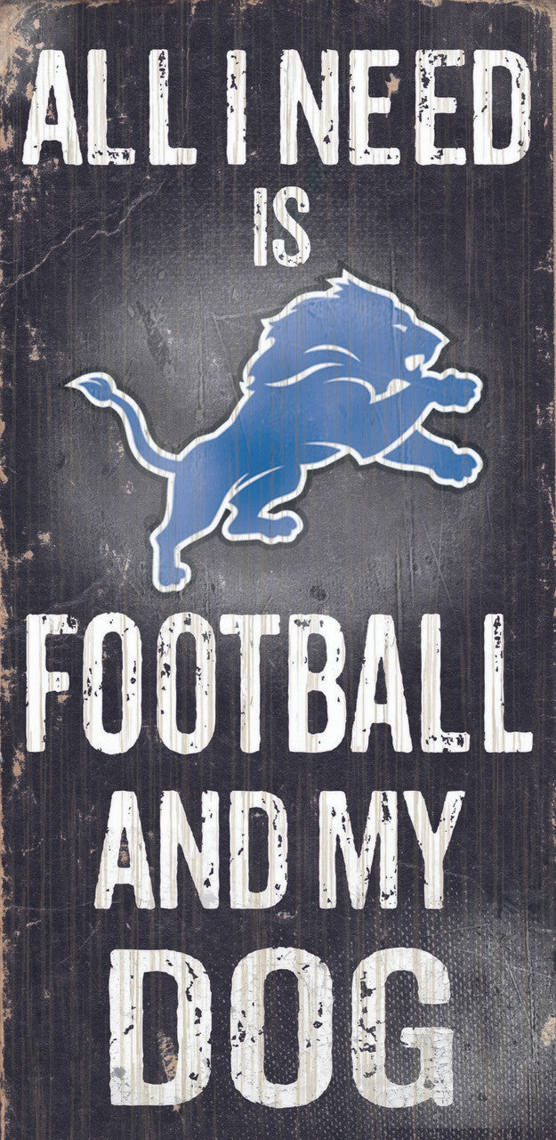 Fan Creations Detroit Lions Football and Dog Wood Sign 6"x12" Fan Gear NFL Detroit Lions