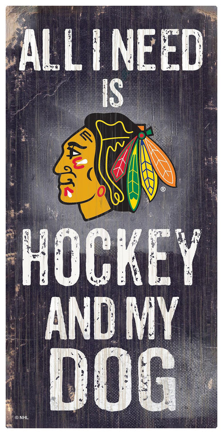 Fan Creations Chicago Blackhawks Hockey and Dog Wood Sign 6x12 Fan Gear NHL Chicago Blackhawks