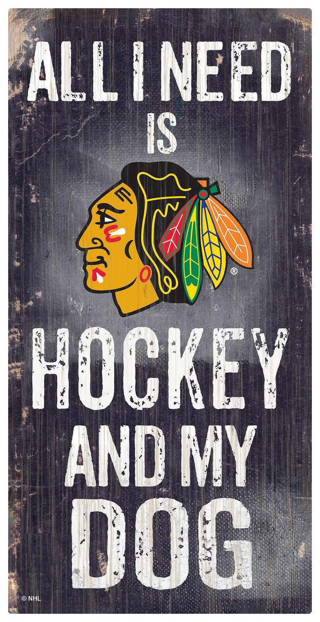 Fan Creations Chicago Blackhawks Hockey and Dog Wood Sign 6x12 Fan Gear NHL Chicago Blackhawks