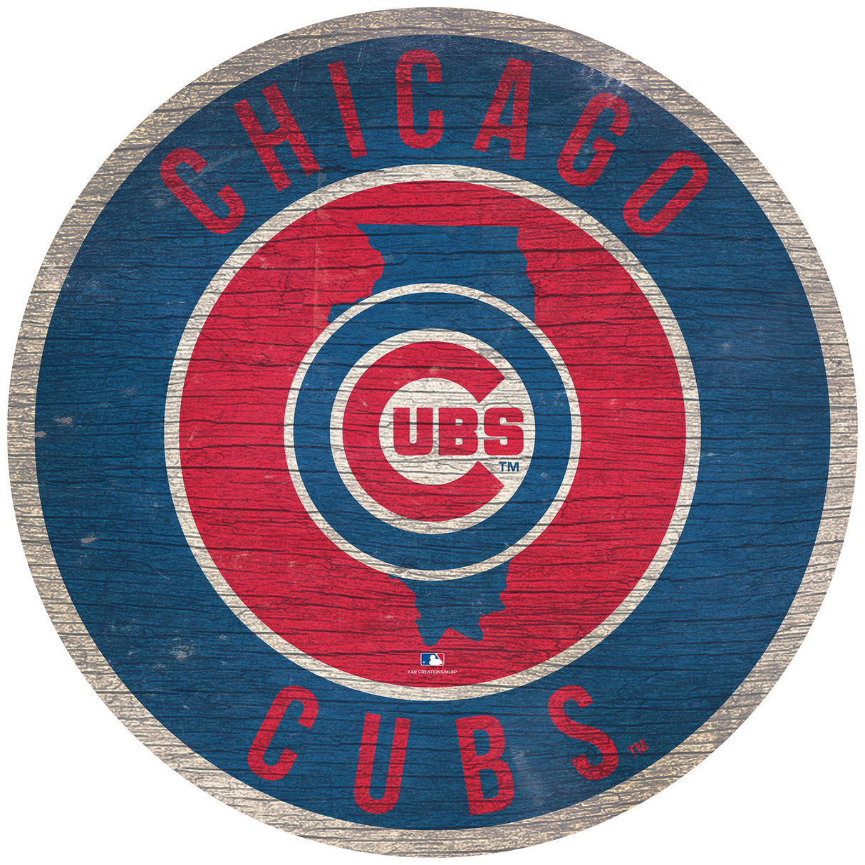 Fan Creations Chicago Cubs 12 Inch Round State Design Wood Sign Fan Gear MLB Chicago Cubs