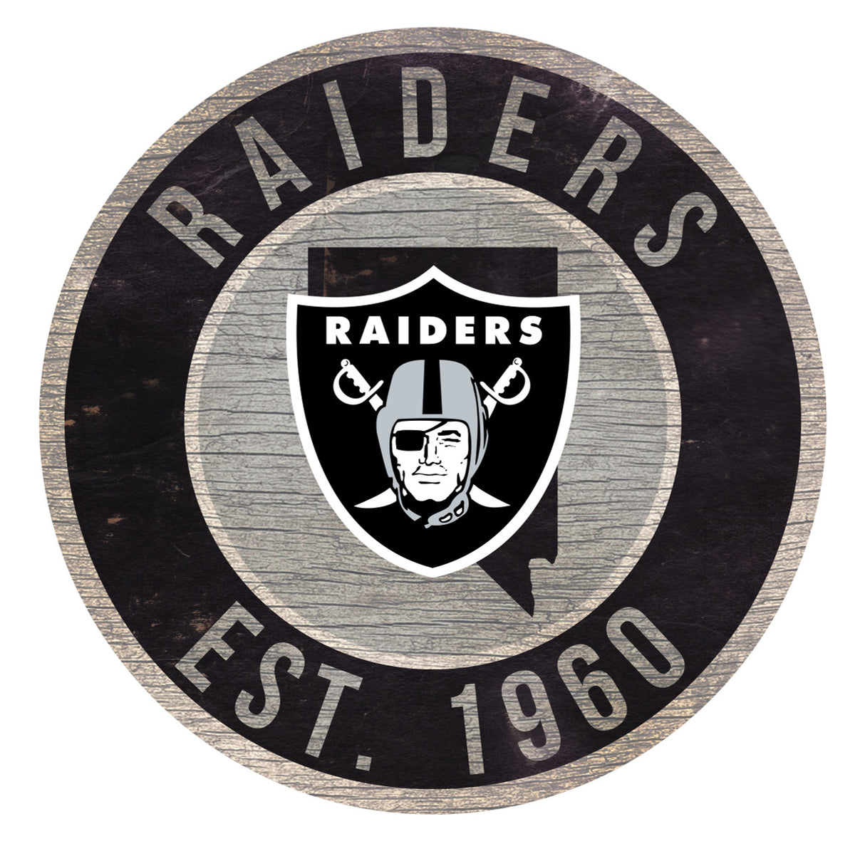 Fan Creations Las Vegas Raiders 12 Inch Round State Design Wood Sign Fan Gear NFL Las Vegas Raiders