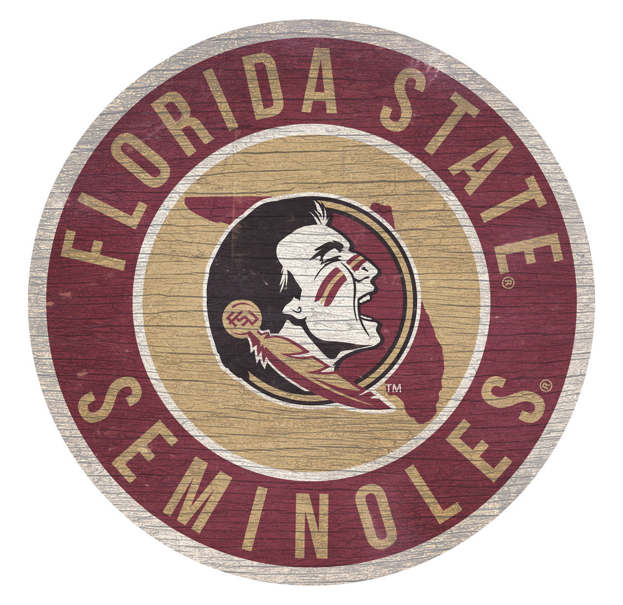 Fan Creations Florida State Seminoles 12 Inch Round State Design Wood Sign Fan Gear NCAA Florida State Seminoles
