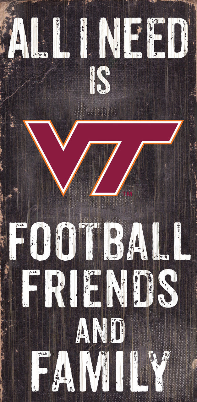Fan Creations Virginia Tech Hokies Black Football Friends and Family Wood Sign 6x12 Fan Gear NCAA Virginia Tech Hokies