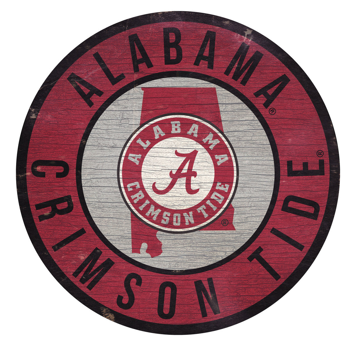 Fan Creations Alabama Crimson Tide 12 Inch Round State Design Wood Sign Fan Gear NCAA Alabama Crimson Tide