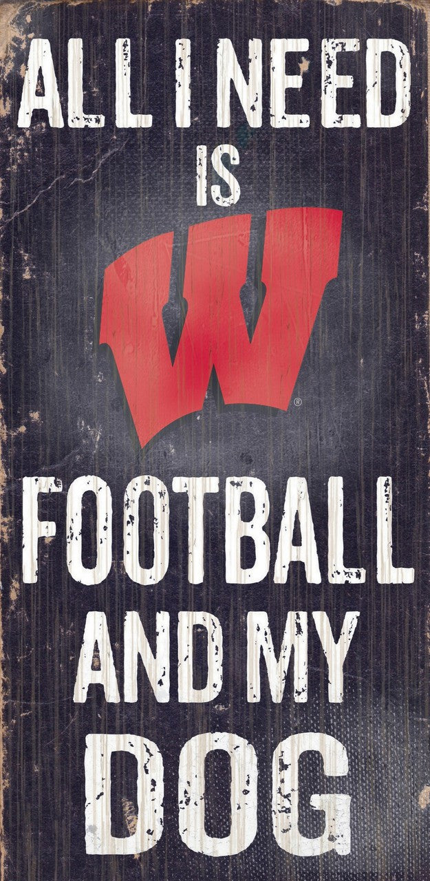 Fan Creations Wisconsin Badgers Football and Dog Wood Sign 6"x12" Fan Gear NCAA Wisconsin Badgers