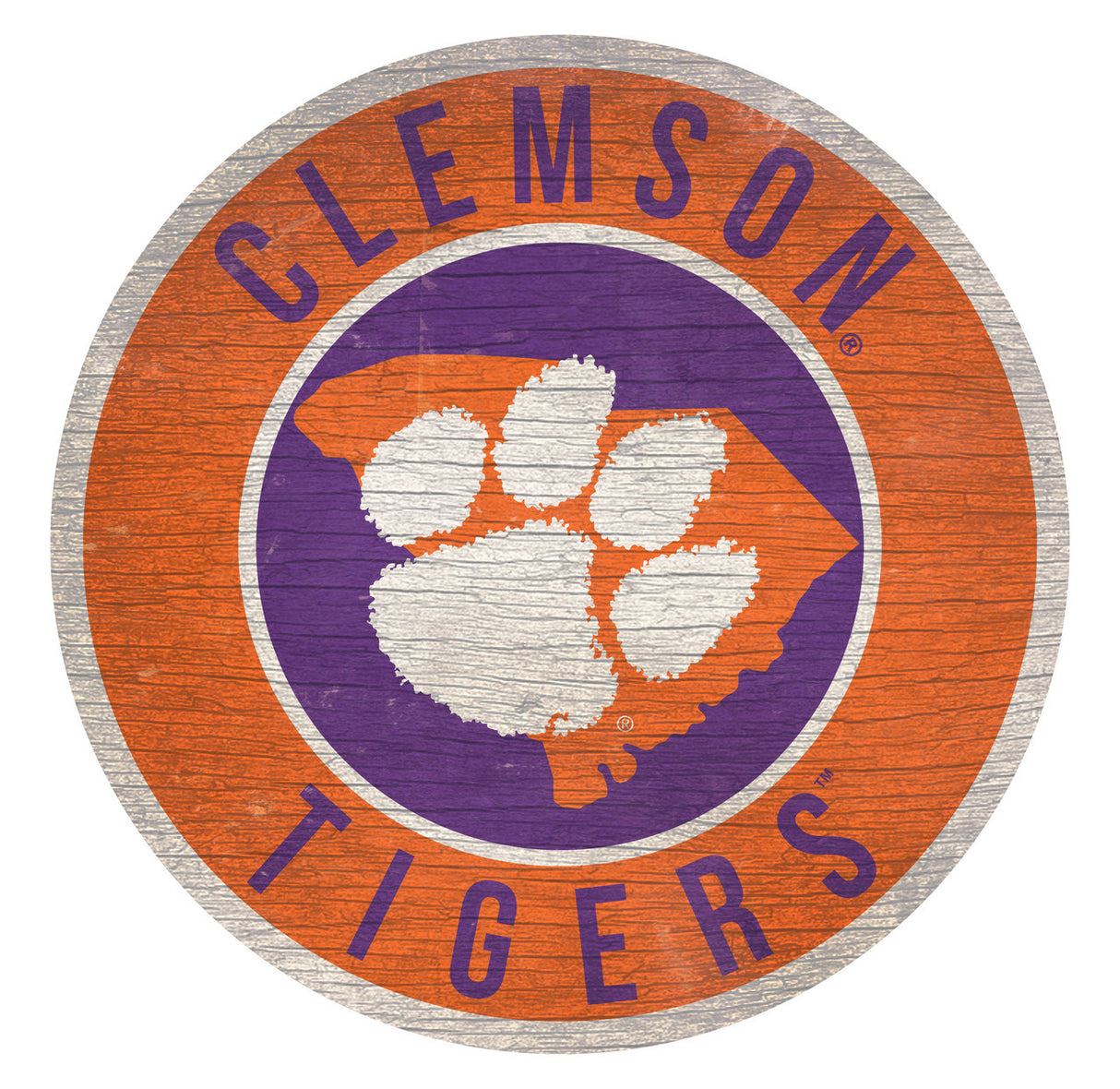 Fan Creations Clemson Tigers 12 Inch Round State Design Wood Sign Fan Gear NCAA Clemson Tigers