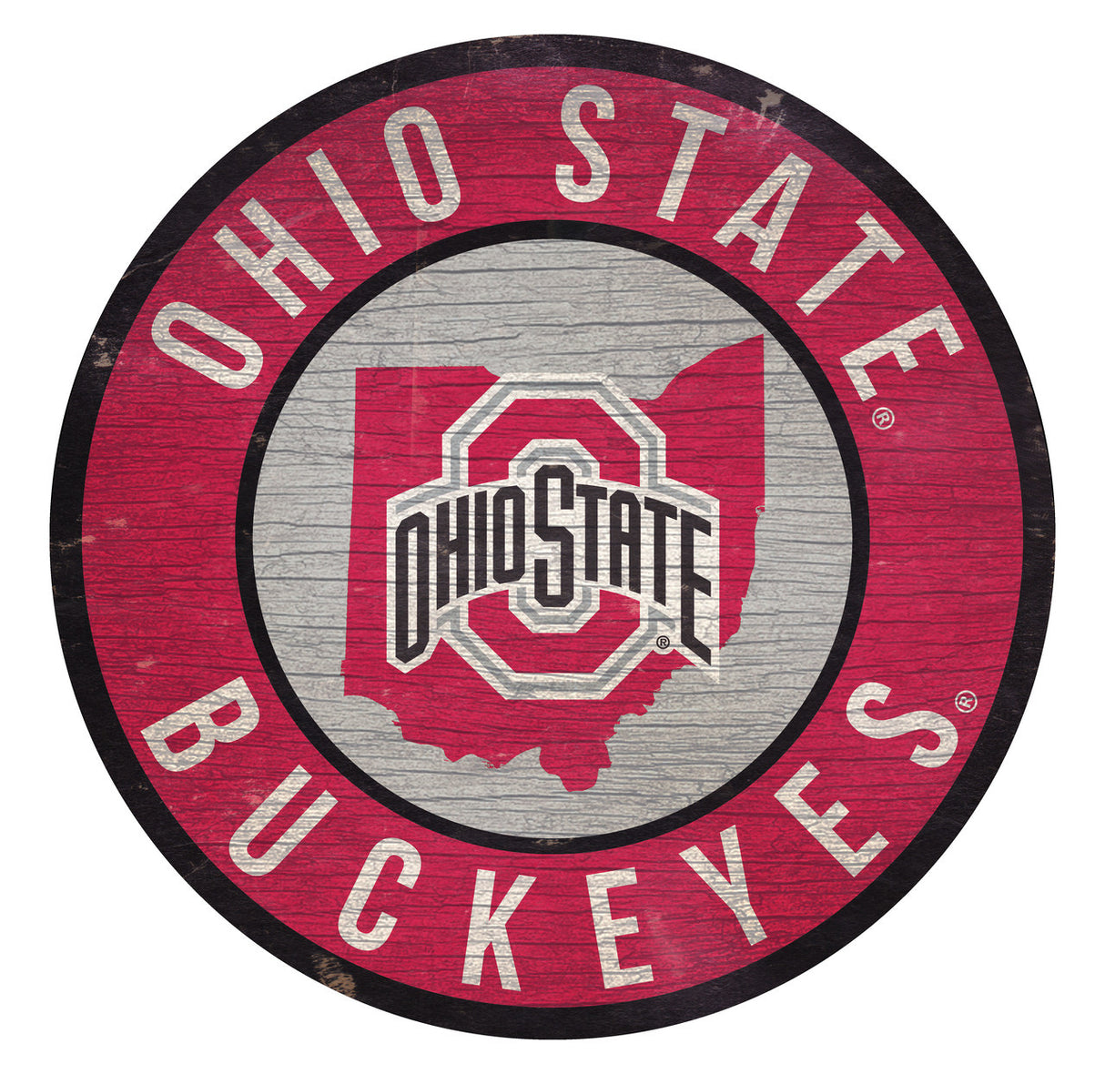 Fan Creations Ohio State Buckeyes 12 Inch Round Wood Sign State Design Fan Gear NCAA Ohio State Buckeyes