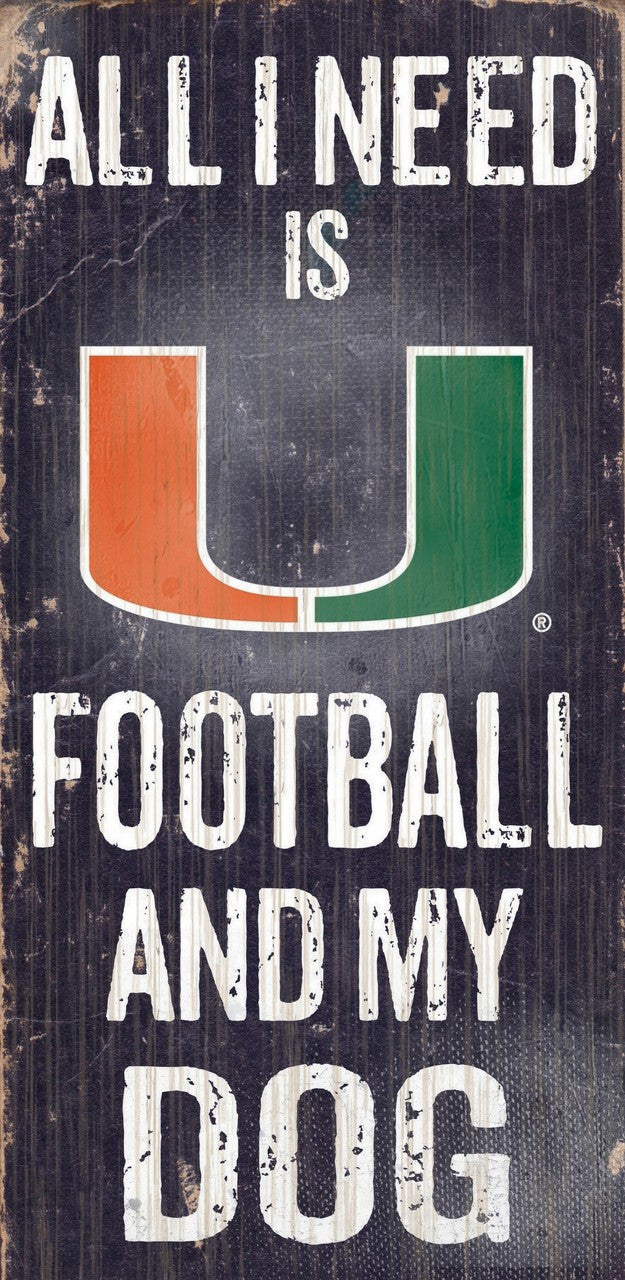 Fan Creations Miami Hurricanes Football and Dog Wood Sign 6"x12" Fan Gear NCAA Miami Hurricanes