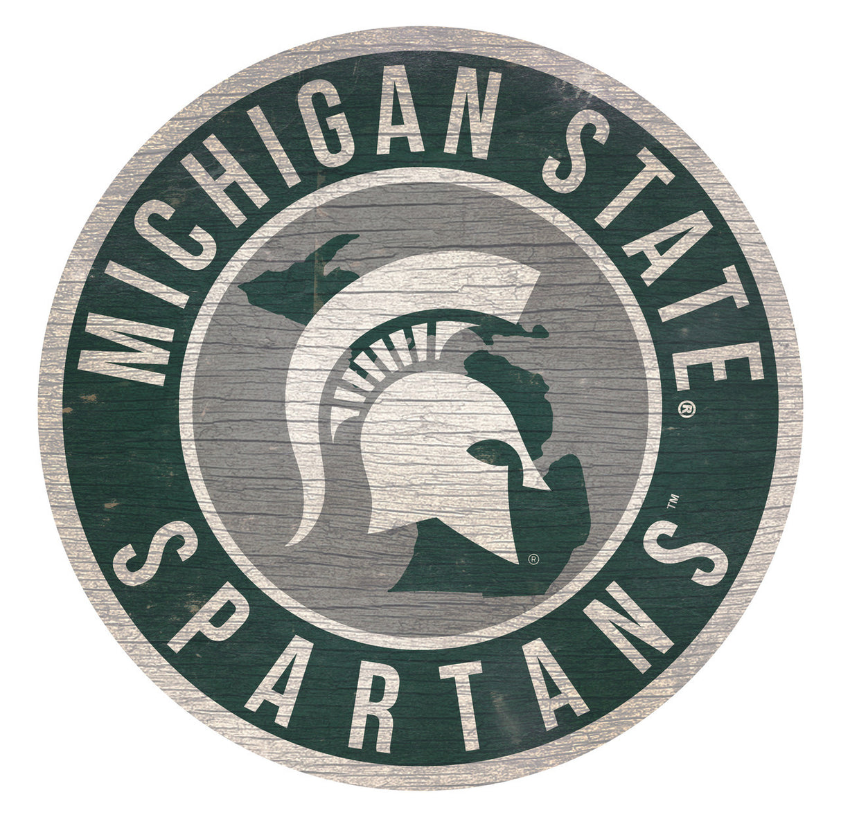 Fan Creations Michigan State Spartans 12 Inch Round State Design Wood Sign Fan Gear NCAA Michigan State Spartans