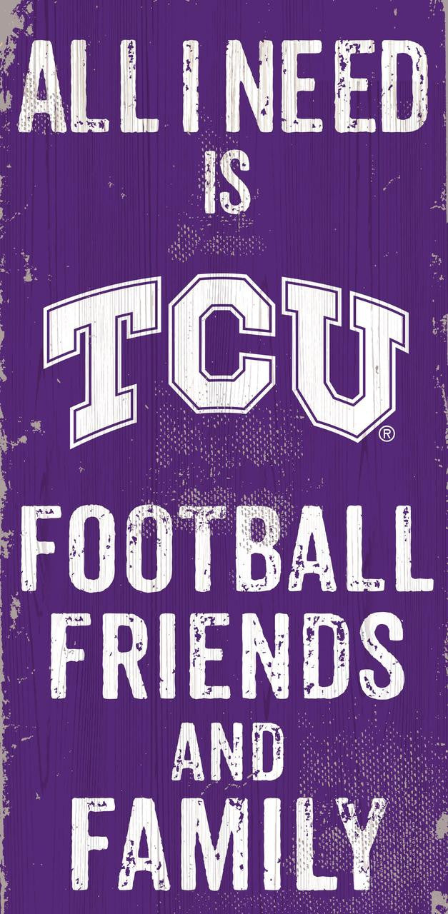 Fan Creations TCU Horned Frogs Football Friends and Family Wood Sign 6x12 Fan Gear NCAA TCU Horned Frogs