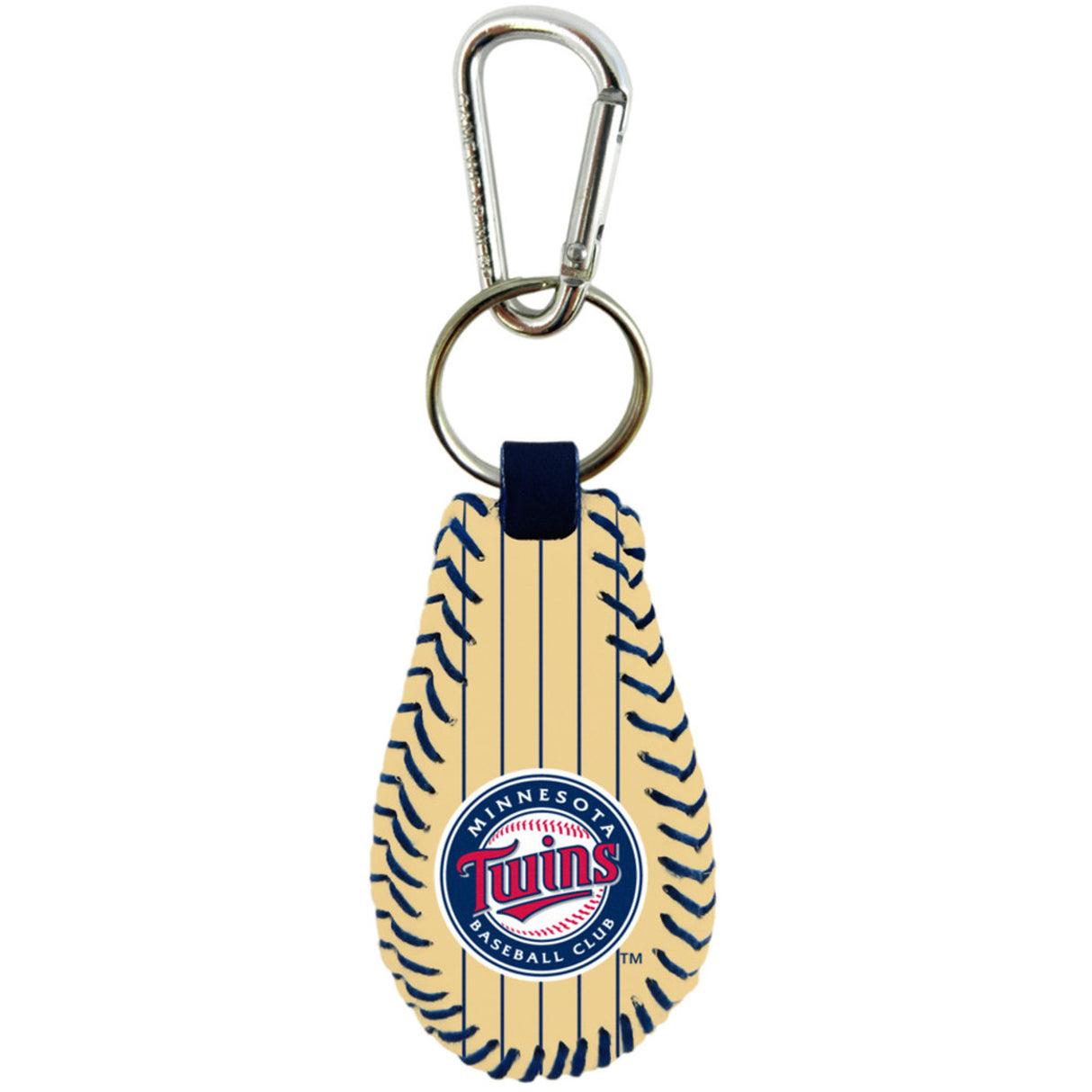 Gamewear Minnesota Twins Pinstripe Cream Navy Leather Thread Classic Baseball Keychain Fan Gear MLB Minnesota Twins