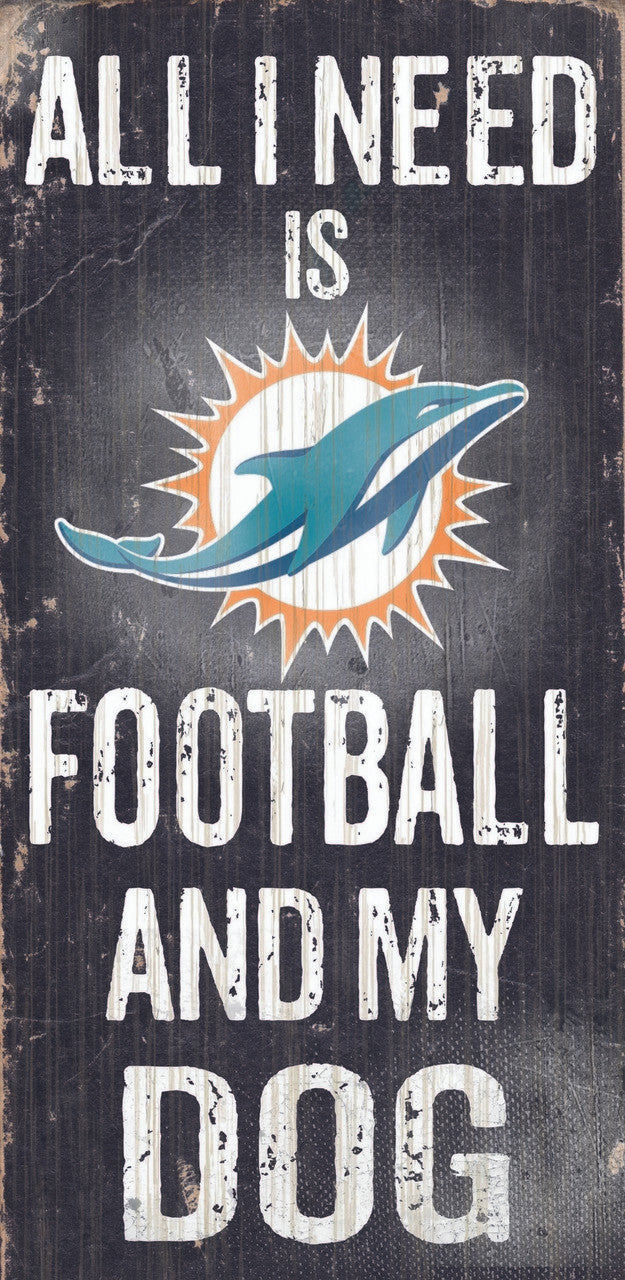 Fan Creations Miami Dolphins Football and Dog Wood Sign 6"x12" Fan Gear NFL Miami Dolphins
