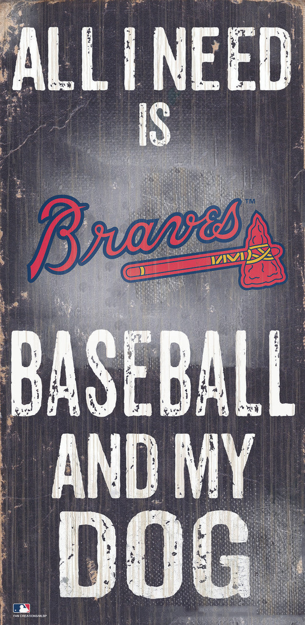 Fan Creations Atlanta Braves Baseball and Dog Wood Sign 6x12 Fan Gear MLB Atlanta Braves