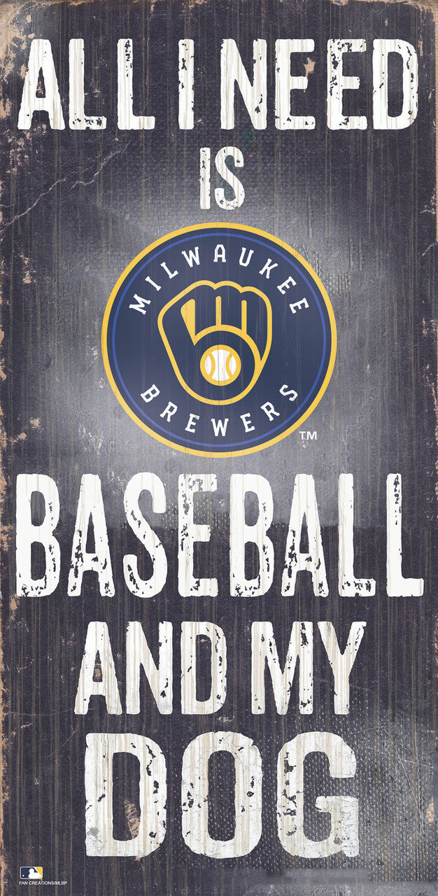 Fan Creations Milwaukee Brewers Baseball and Dog Wood Sign 6x12 Fan Gear MLB Milwaukee Brewers