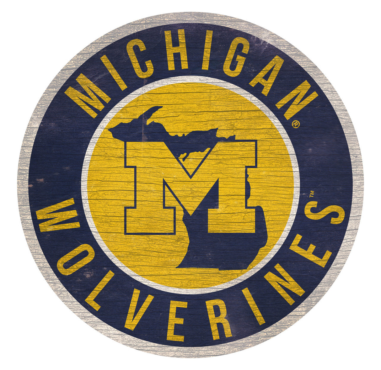 Fan Creations Michigan Wolverines 12 Inch Round State Design Wood Sign Fan Gear NCAA Michigan Wolverines