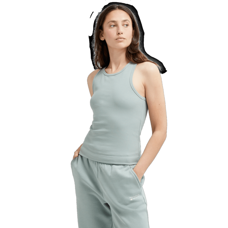 New Balance Women's Linear Heritage Rib Knit Racer Tank Womens Apparel Shirts & Tops