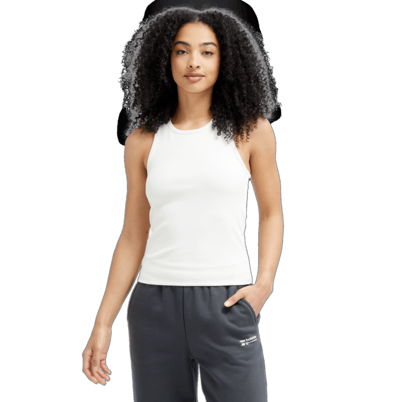 New Balance Women's Linear Heritage Rib Knit Racer Tank Womens Apparel Shirts & Tops