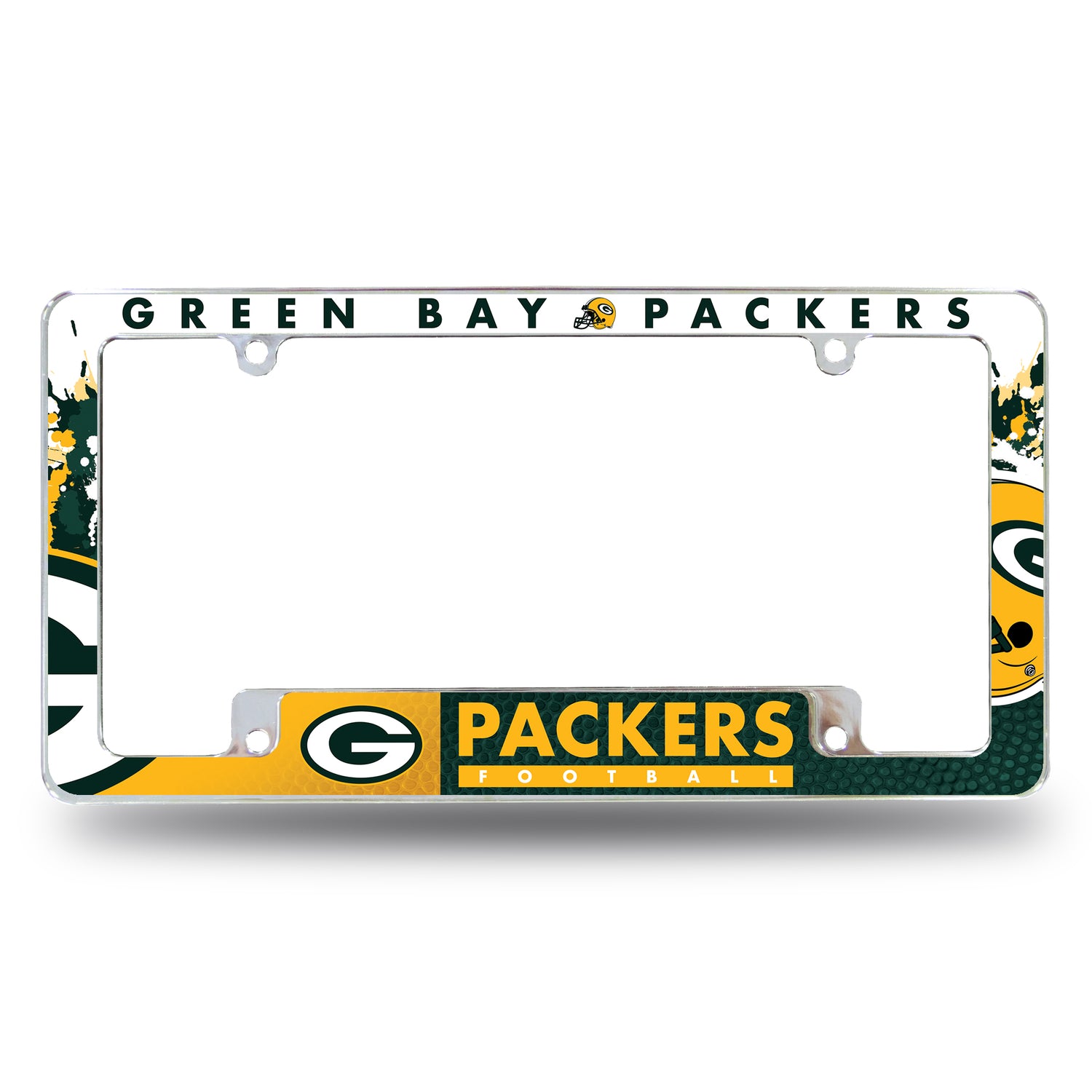 NFL Green Bay Packers All Over Chrome License Plate Frame Fan Gear NFL Green Bay Packers