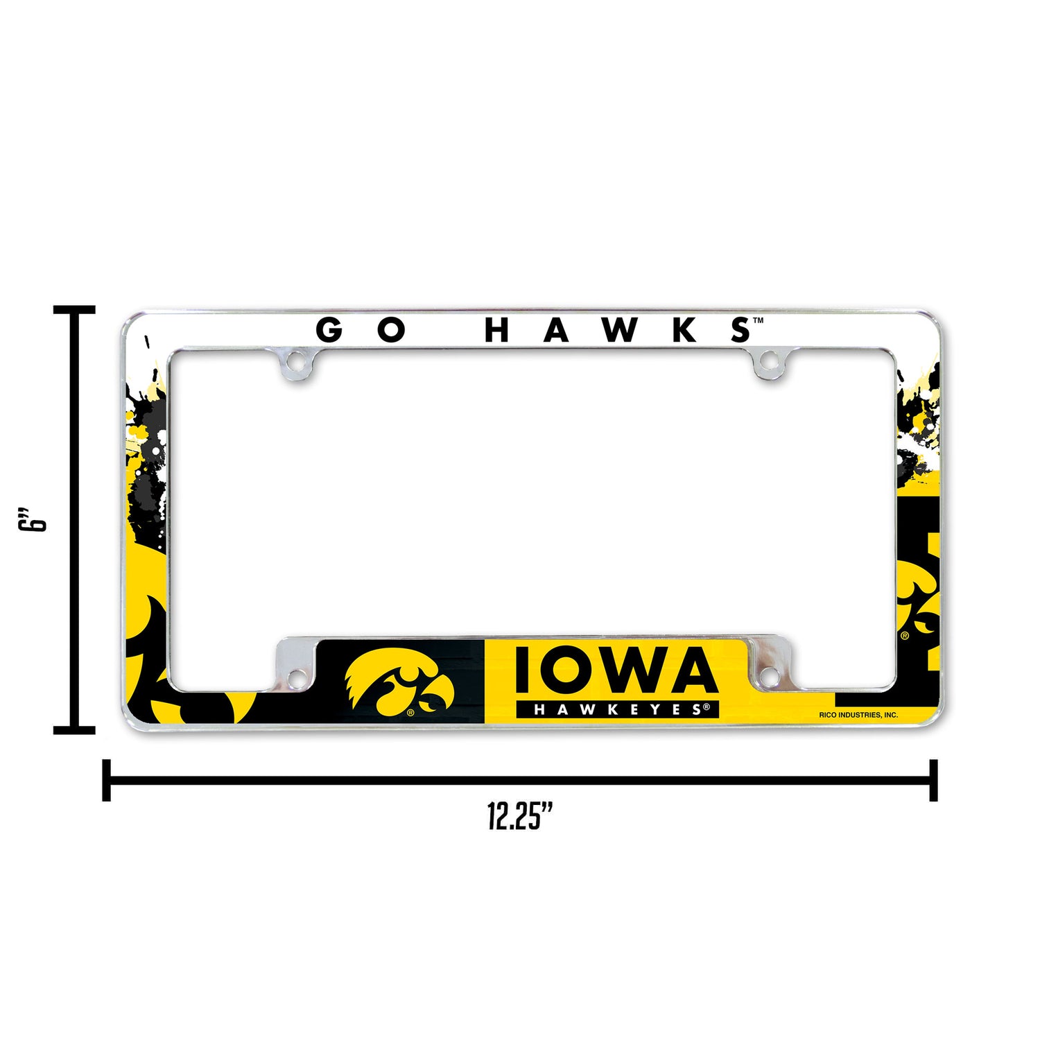 NCAA Iowa Hawkeyes All Over Chrome License Plate Frame Fan Gear NCAA Iowa Hawkeyes