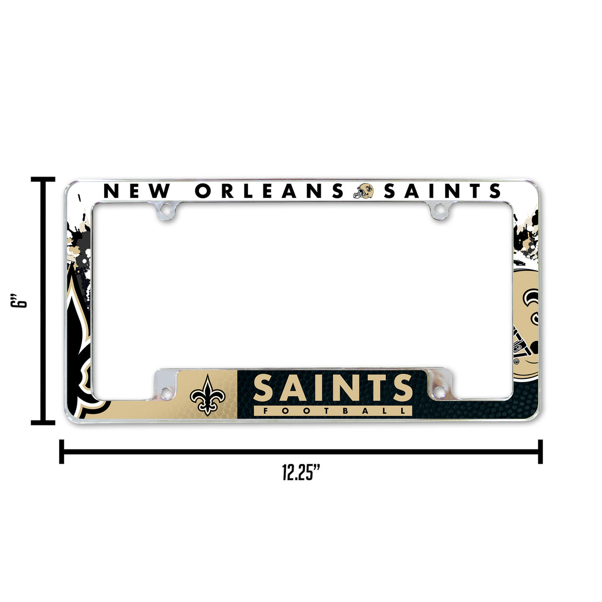 NFL New Orleans Saints All Over Chrome License Plate Frame Fan Gear NFL New Orleans Saints
