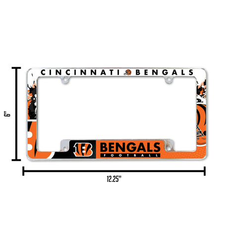 NFL Cincinnati Bengals All Over Chrome License Plate Frame Fan Gear NFL Cincinnati Bengals