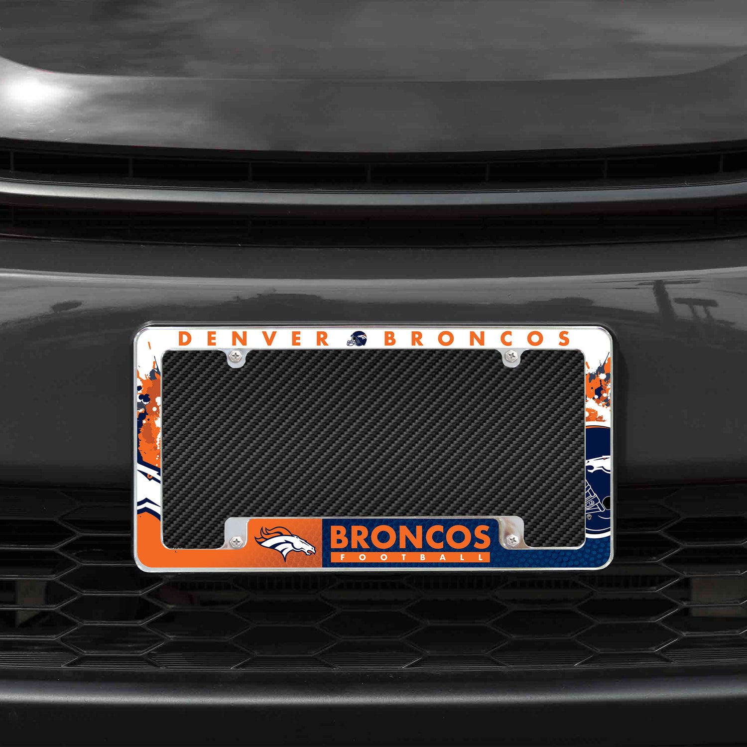 NFL Denver Broncos All Over Chrome License Plate Frame Fan Gear NFL Denver Broncos
