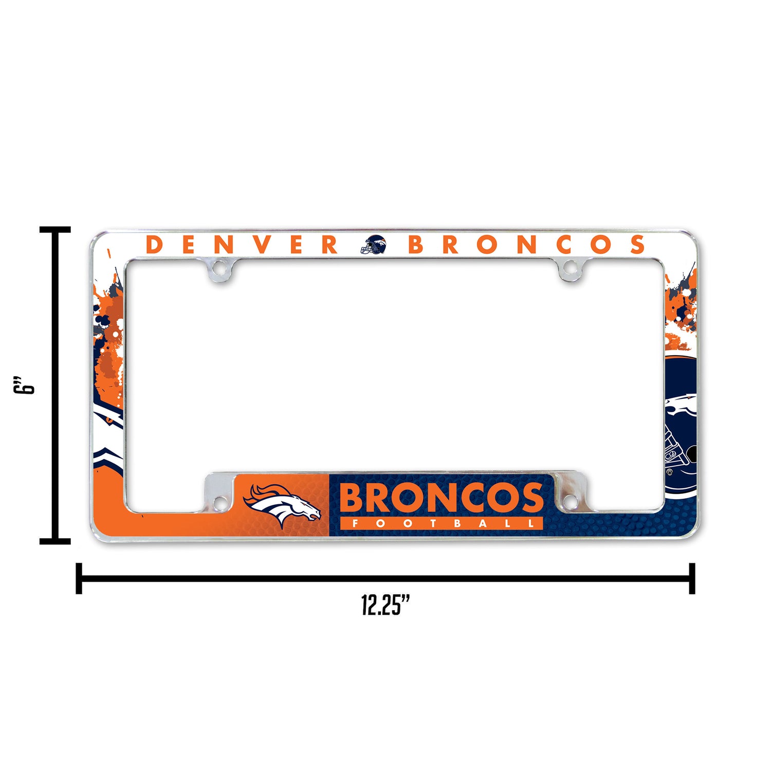 NFL Denver Broncos All Over Chrome License Plate Frame Fan Gear NFL Denver Broncos