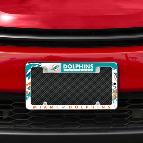 NFL Miami Dolphins All Over Chrome License Plate Frame Fan Gear NFL Miami Dolphins