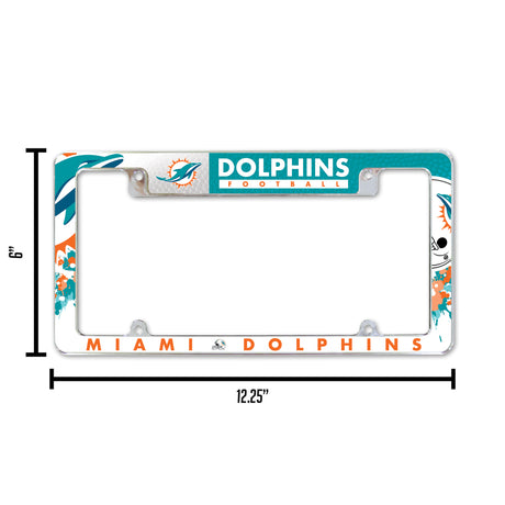 NFL Miami Dolphins All Over Chrome License Plate Frame Fan Gear NFL Miami Dolphins