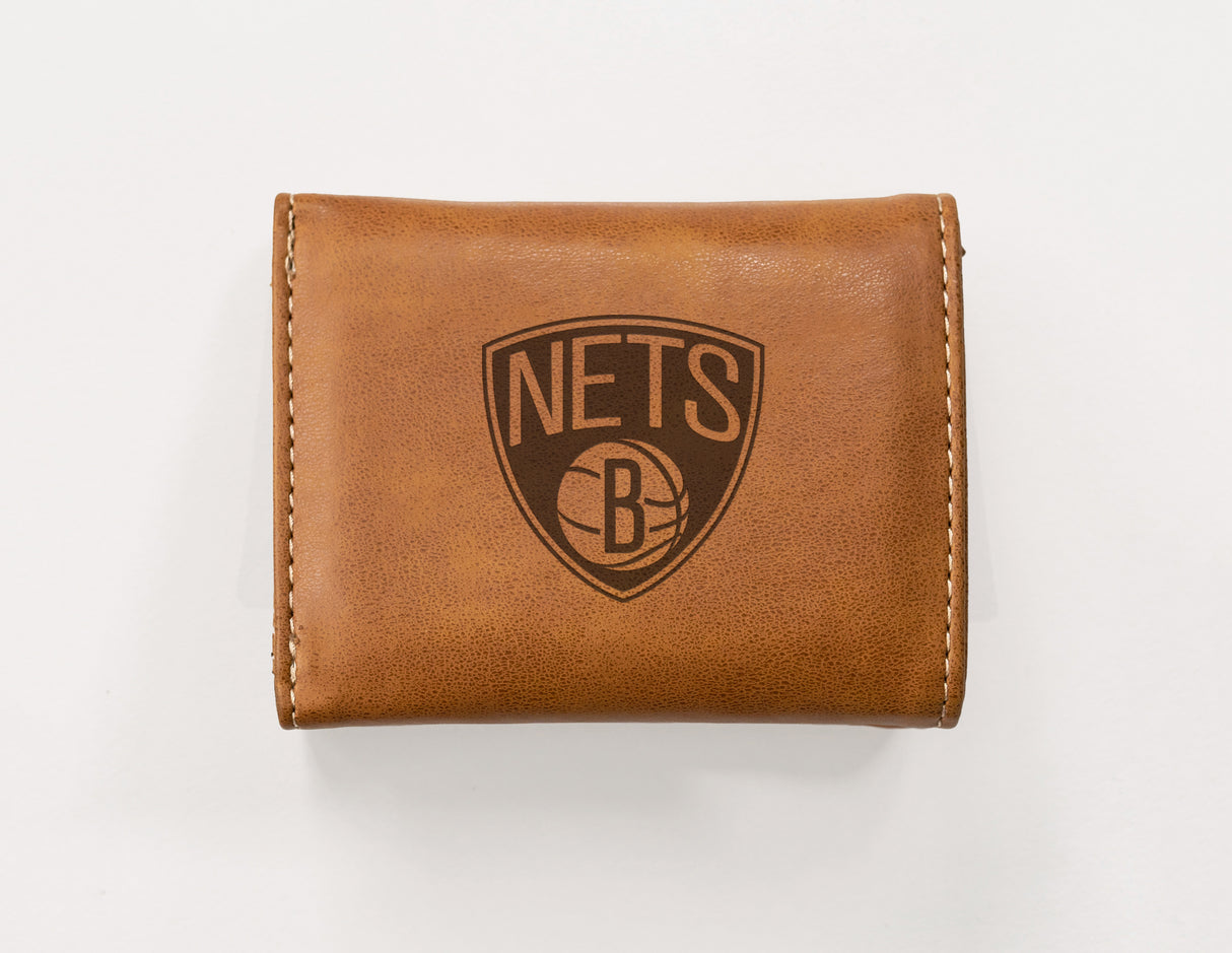 NBA Brooklyn Nets Laser Engraved Trifold Wallet Fan Gear NBA Brooklyn Nets