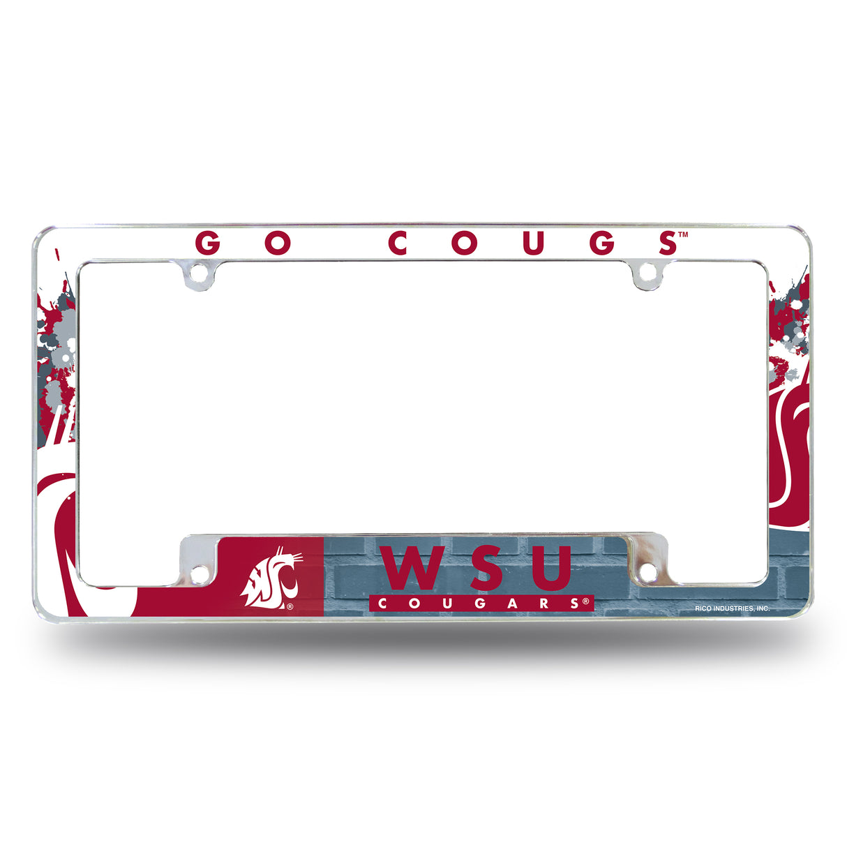 NCAA Washington State Cougars - WSU All Over Chrome License Plate Frame Fan Gear NCAA Washington State Cougars