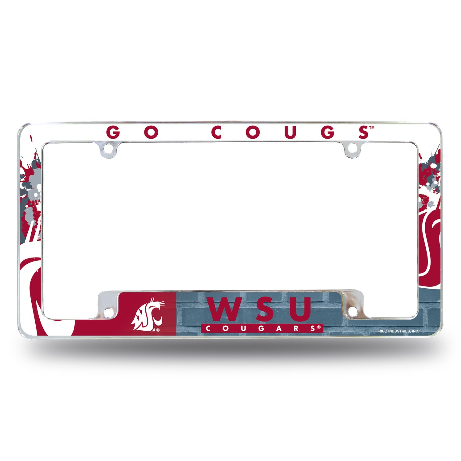 NCAA Washington State Cougars - WSU All Over Chrome License Plate Frame Fan Gear NCAA Washington State Cougars