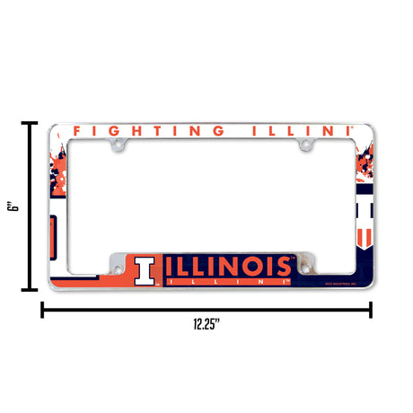 NCAA Illinois Fighting Illini All Over Chrome License Plate Frame Fan Gear NCAA Illinois Fighting Illini