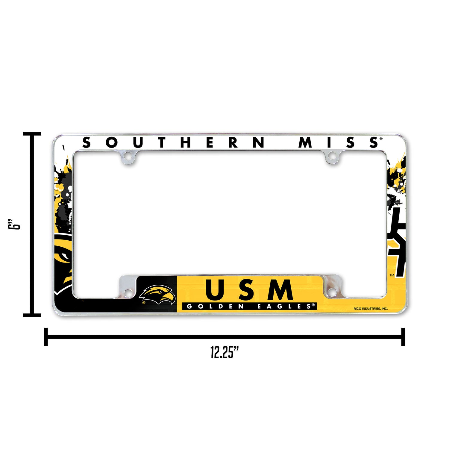 NCAA Southern Mississippi Golden Eagles All Over Chrome License Plate Frame Fan Gear NCAA Southern Mississippi Golden Eagles